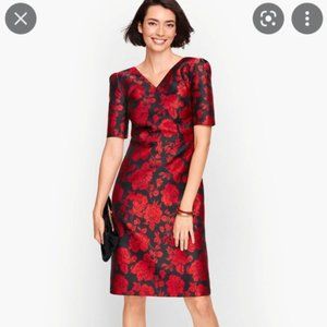 NWT TALBOTS RED & BLACK FLORAL JACQUARD PARTY DRESS - SIZE 10P